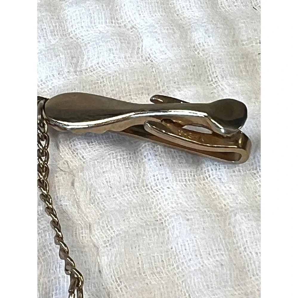 Vintage Hickok Door Knocker Tie Clip Chain Gold Tone Men's Mid Century USA